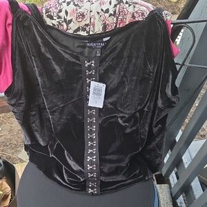 Torrid Black Velvet Blouse with Silver Hook Accents